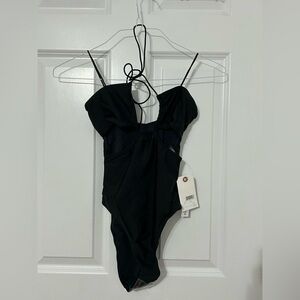 ASOS black strappy one piece swimsuit